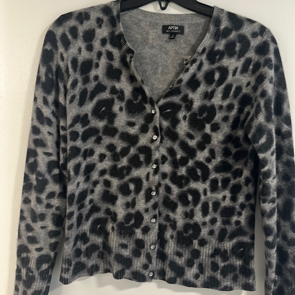 100% Cashmere Leopard Print Button Down Sweater - image 1